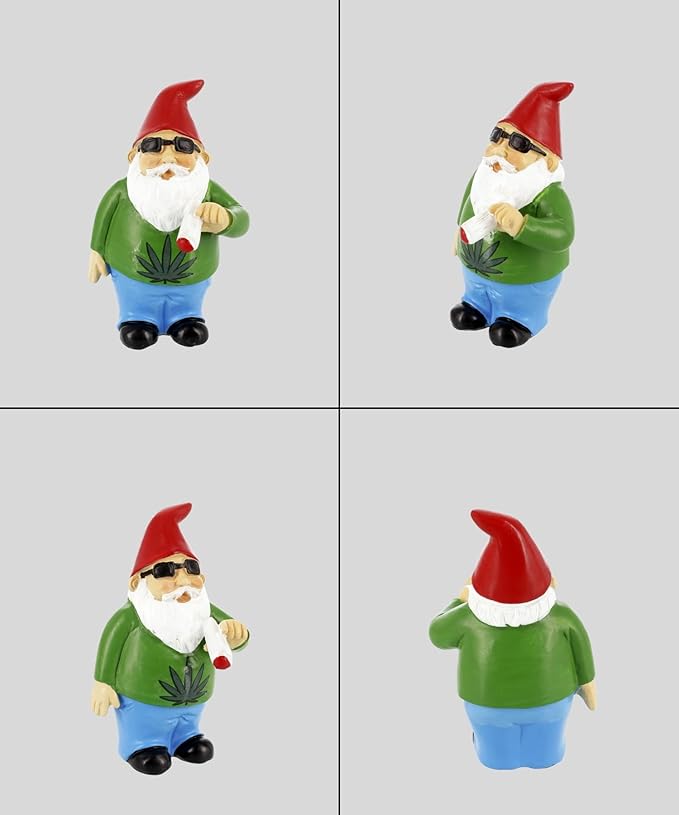 Gnometastic Mini Gnomes - Smoking Gnome, 3.5 inch Hippie Gnome for Fairy Garden, Indoor Outdoor Funny Garden Gnomes Decoration for Yard, Planter, Lawn Ornament, Patio and Home Decor