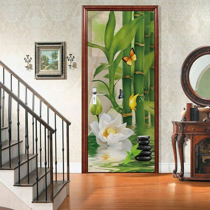 3D Door Stickers Murals Peel and Stick - Bamboo - Wallpaper Self-Adhesive Decals Removable PVC Waterproof Door Poster for Bedroom Living Room 30.3" x 78.7"