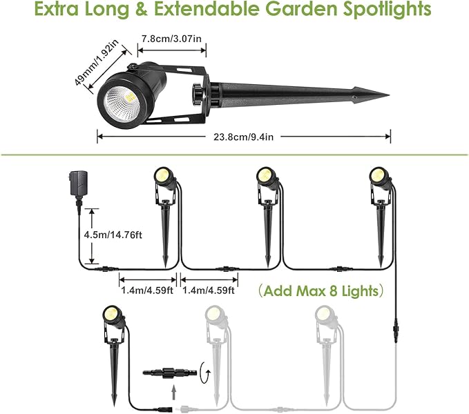 ECOWHO Outdoor Landscape Lighting, 12V LED Low Voltage Landscape Lights Waterproof Outdoor Spotlights Plug in, Graden Lights with Connector for Yard Flag Tree Pathway Lawn Decor(4 Pack Warm White)
