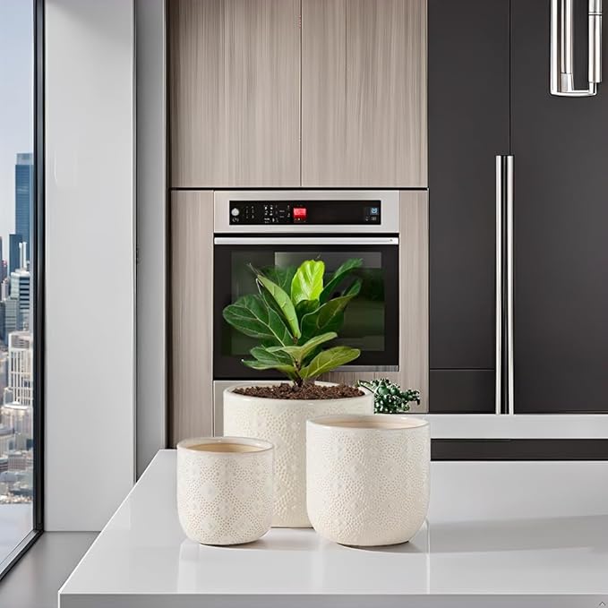 Docrin Ceramic Plant Pots Indoor：6.5+5.3+4 Inch Planters with Drainage Holes for Home/Office - Set of 3 / White