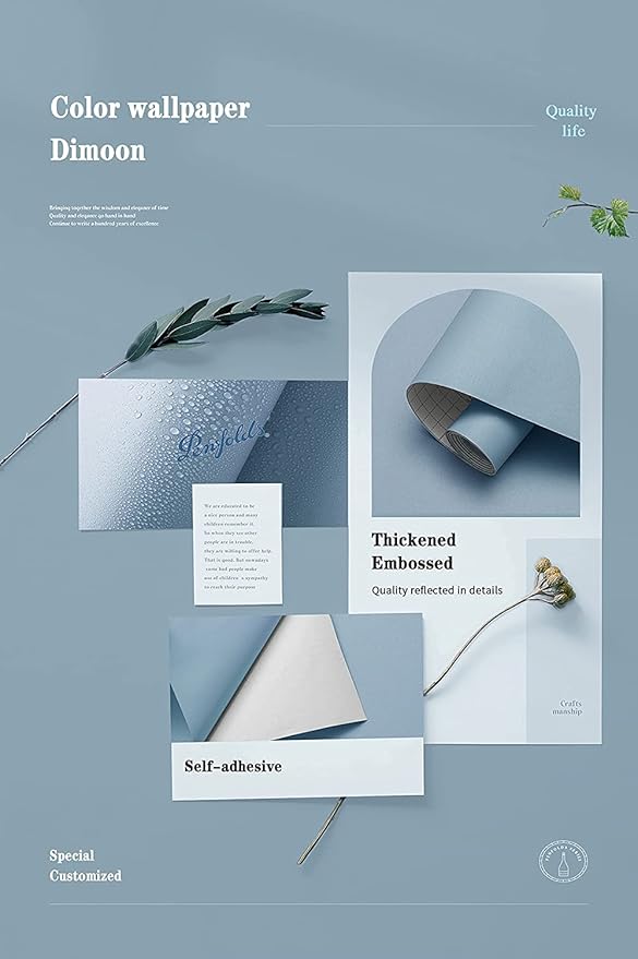 Dimoon 236''x17.7'' Blue Peel and Stick Wallpaper Contact Paper Modern Self Adhesive Wall Paper Removable Renter Friendly Textured Solid Color Shelf Cabinet Vinyl Roll (236''x17.7'',Light Grey Blue)