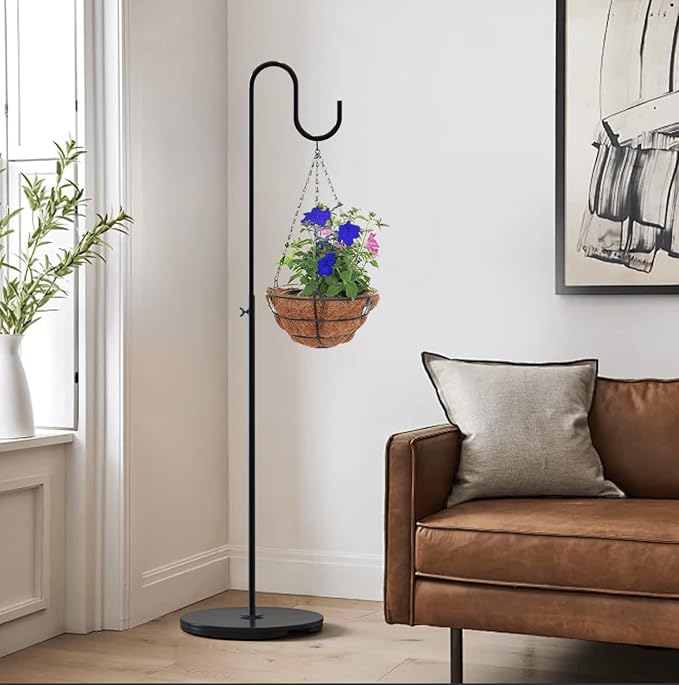 2 Pack Plant Stand Indoor Outdoor, Heavy Duty Wind Chime Holders, Hanging Plant Stand, 33" - 59" Adjustable Shepherds Hooks, Hold 16 lbs - Black