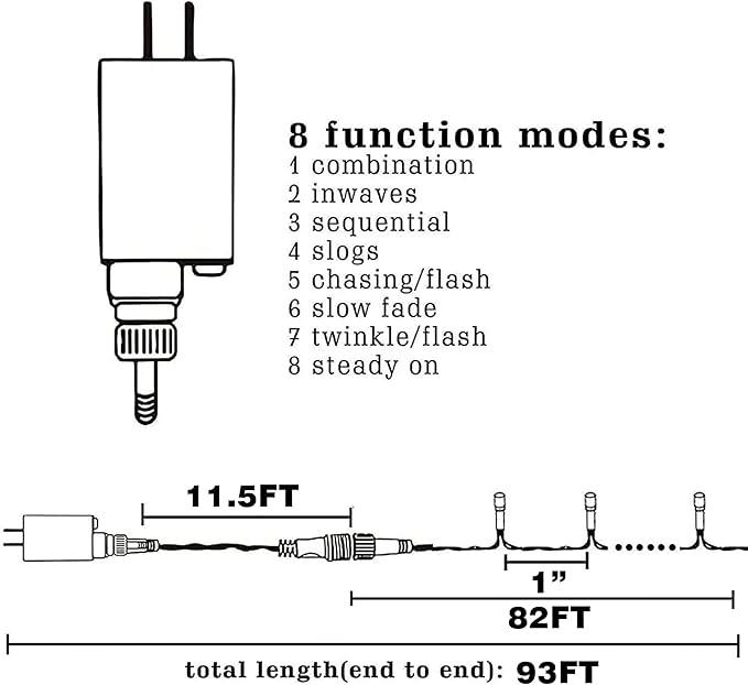 Dazzle Bright Warm White Christmas String Lights, 82ft 1000 LED Waterproof Green Wire Fairy Lights with 8 Modes, Outdoor Lights for Xmas Tree Holiday Wedding Party Christmas Decorations