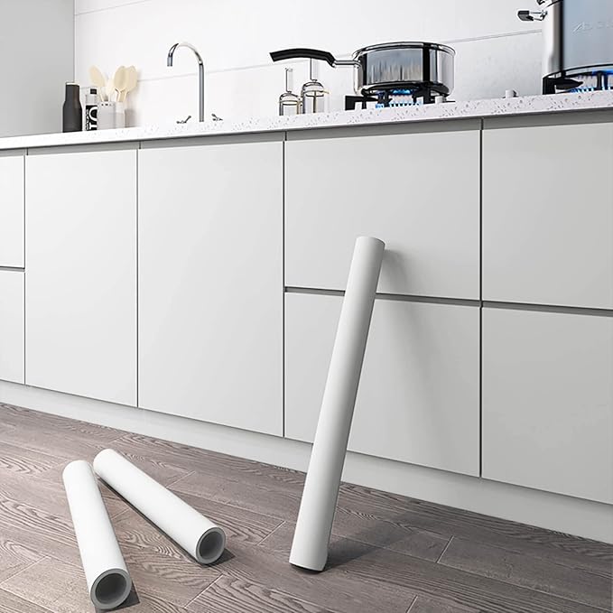 Dimoon 394''x15.7'' White Skin Peel and Stick Wallpaper Contact Paper Modern Self Adhesive Wall Paper Removable Renter Friendly Textured Solid Color Cabinet Vinyl Roll (394''x15.7'',White Skin)