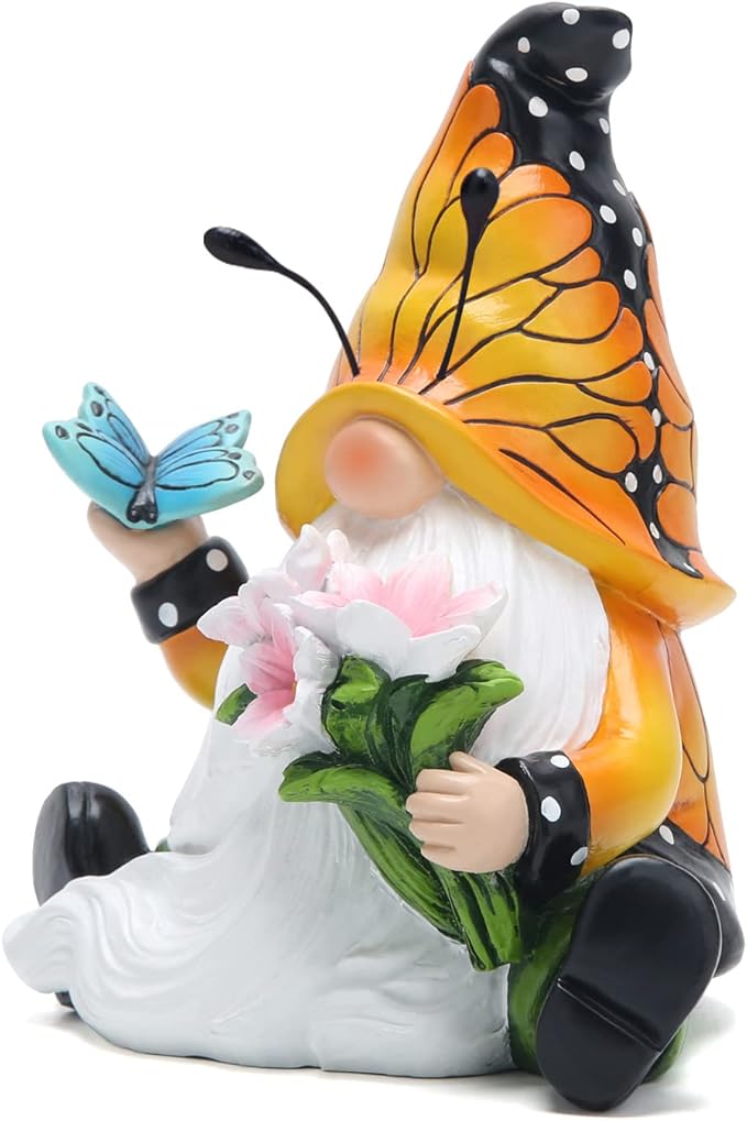 Hodao Spring Butterfly Gnomes Decorations Butterfly Gnomes Ornaments Scandinavian Tomte Elf Decor Summer Butterfly Gnomes Figurines for Outdoor Garden Decor Birthday Gifts for Mom, Women, Grandma