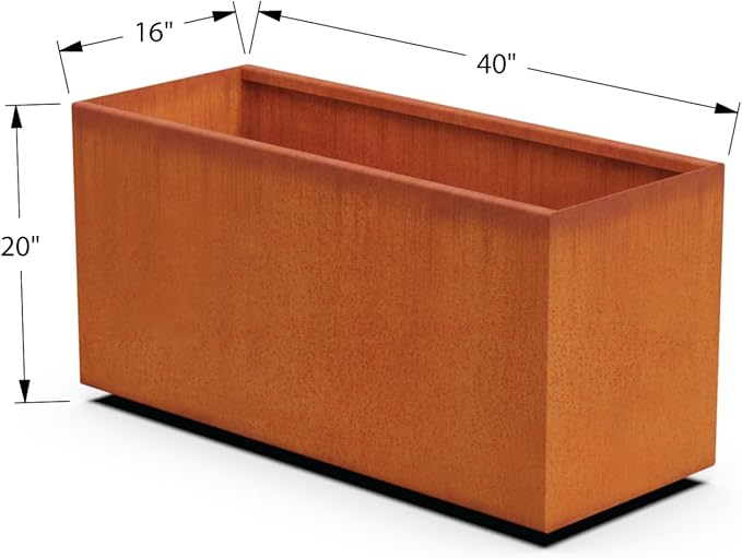 40-Inch Corten Steel Planter Box - Extra Large Rectangular Planter for Outdoor Plants | Modern Heavy Duty Design | Made in USA