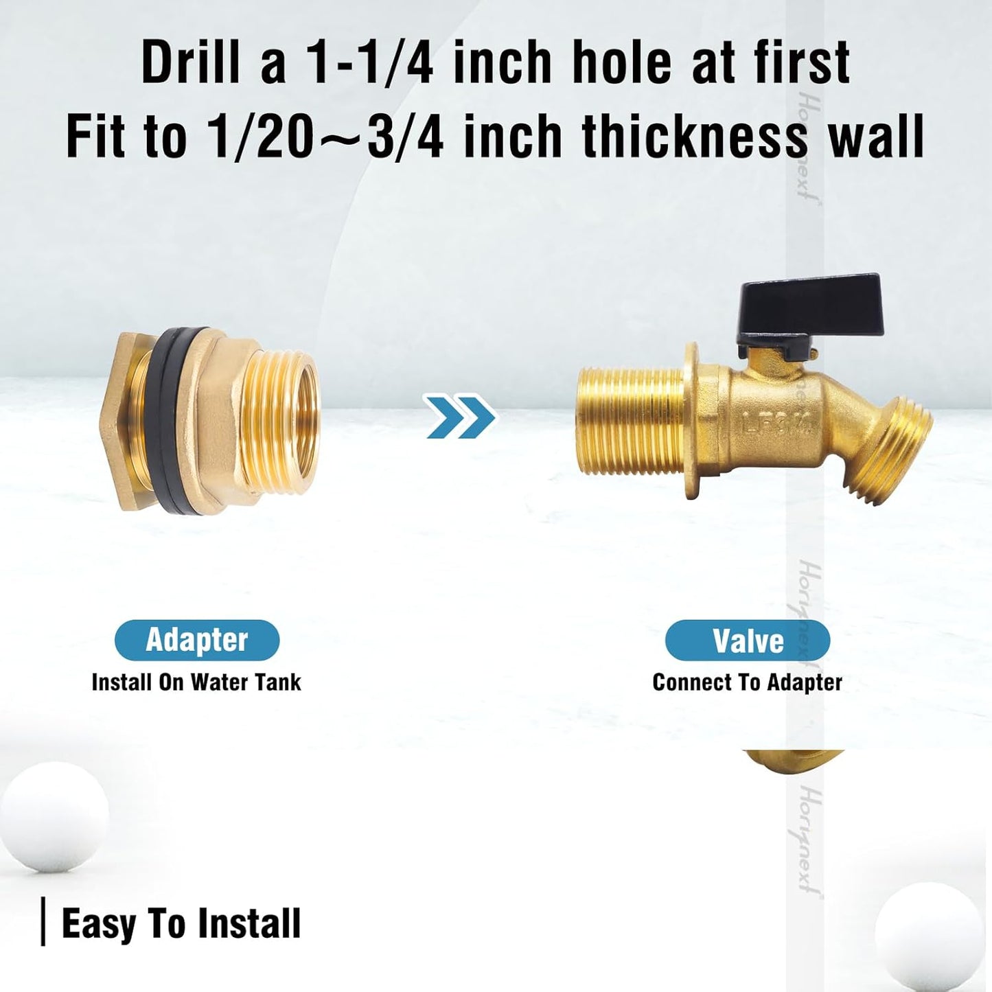 GHT 3/4 spigot for rain barrel parts kit, brass water barrel spigot for 5/25/50/55 gallon bucket, bulkhead valve for rainwater drum garden hose connector and drain valve diy kits