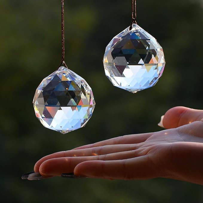 2PCS 4cm Clear Ball Crystal Sun Catcher Prisms, STINO Hanging Suncatchers with Glass Prism, Rainbow Maker for Windows, Home, Room, Garden Decor (1, Ball Clear 2Pcs)