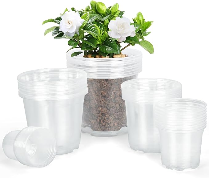 45 Pack 7/6/5/4/3 Inch Clear Nursery Pots for Plants, Clear Plastic Plant Pots with Drainage Holes, Transparent Variety Pack Flexible Garden Pot for Outdoor Indoor, Seed Starting Pots (Clear)