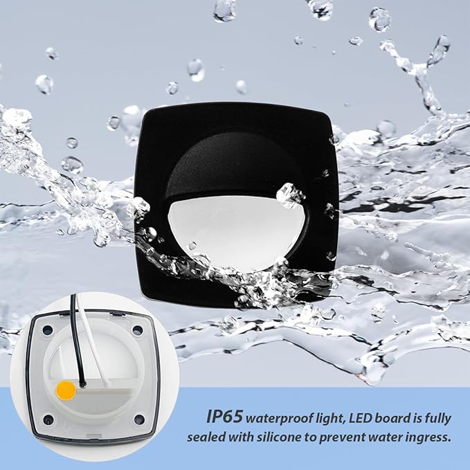 Dream lighting 12 Volt Black Waterproof LED Courtesy/Deck/Landscape Lighting Fixture for RV, Marine, Boat, Recessed Mount 0.15 Watt, IP65 Warm White Pack of 6