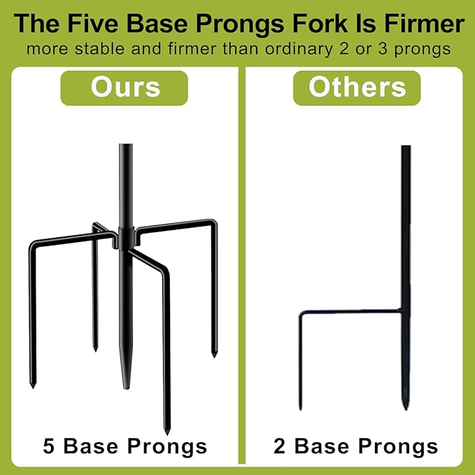 Double Shepherds Hook for Outdoor,94 Inch Bird Feeder Pole with 5 Prongs Base,Adjustable Heavy Duty Garden Hanging Holder for Hanging Plant,Solar Light,Weddings Decor,Hummingbird Feeder（1 Pack）