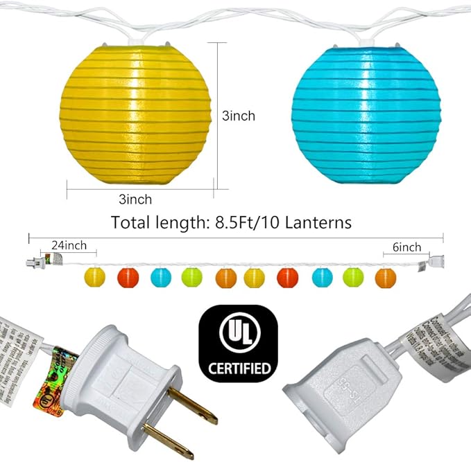Abeja Nylon Lantern String Lights 10 Multicolor Lanterns Plug in Home, Garden Decorative Lights for Indoor/Outdoor, Patio Party Wedding Bistro Bar Garden Backyard Front Door, White
