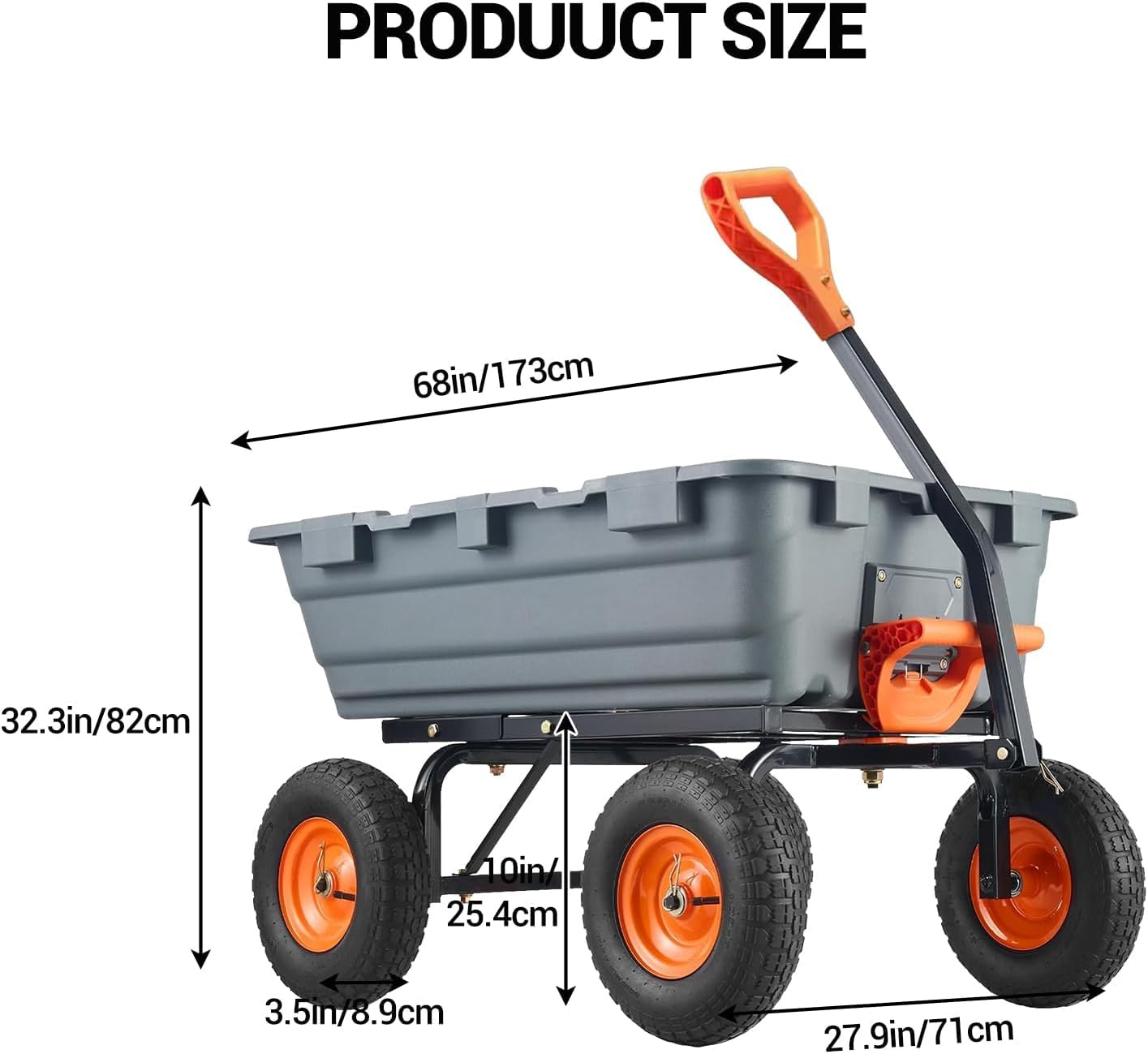 Garvee 800 lbs Poly Garden Dump Cart, Heavy-Duty Wheelbarrow with 10-Inch Tires, 180° Rotating Handle, Steel Frame and Quick Release System Garden Dump Cart for Soil Plants Gardening Tools Wood