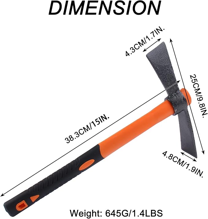 Dual Head Axe Hoe with Heavy Duty Forged Adze and Ergonomic Non-Slip Handle for Gardening, Hunting, Landscaping Outdoor 39mm/15-Inch
