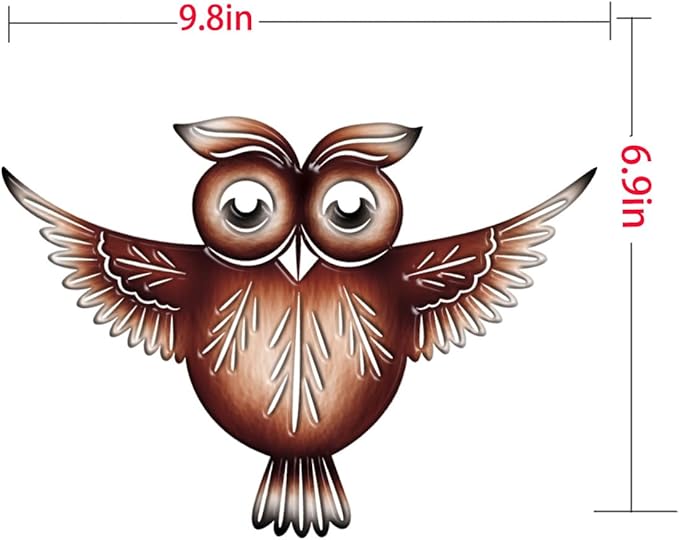 EiGreen Metal Owl Wall Art Decor, Metal Colorful Birds 3D Outdoor Wall decoration,Hanging Ornaments Hand-made cute owl Wall Art Fence Decorations for Living Room Patio Balcony (owl)