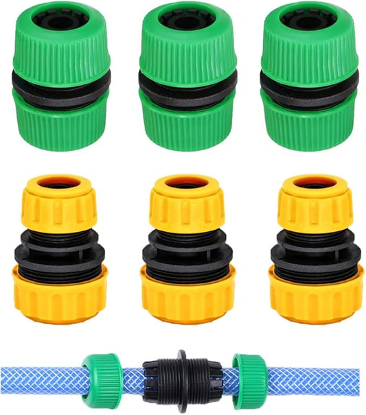6 Pack Hose Connectors Quick Connect Kit Coupler Repair Irrigation Fitting 1/2" to 1/2" and 1/2" to 3/4" Coupling Joints for Water Pipe Extension Garden Drip Tubing Connector Adapter Extender