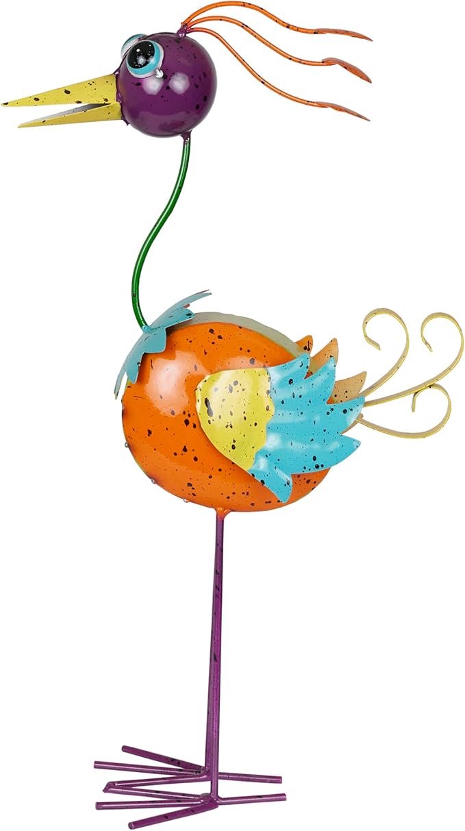 Alpine Corporation LAZ328HH Quirky Metal Rainbow Bird Decor, Animal Statue for Patio, Lawn & Garden, 21" H, Multicolor
