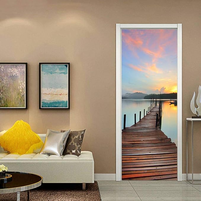 3D Peel and Stick Door Stickers Murals - PIER - Wallpaper Self-Adhesive Decals Removable PVC Waterproof Poster for Bedroom Living Room 34.6" x 78.7"