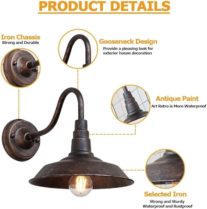4-Pack Outdoor Gooseneck Barn Light 10" Retro Exterior Wall Light Iron Art Dome Farmhouse Wall Sconces Anti-Rust Waterproof Outdoor Light for House Porch Garage Entryway