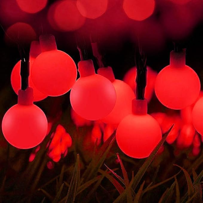 Globe Ball Fairy Lights, 50 LEDs 23ft/7M Solar Led Globe String Lights Waterproof with Two Lighting Modes for Garden Outdoor Party Christmas Decoration (Red)