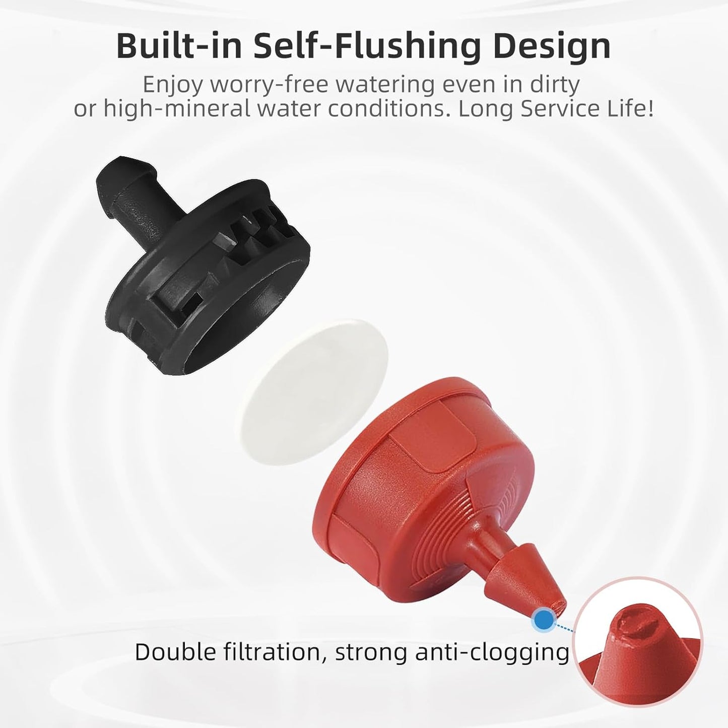 60PCS 1 GPH Pressure Compensating Drip Irrigation Spot Watering Drippers/Emitters, Self-Cleaning Constant Flow Drip Irrigation Emitters Heads Irrigation Drippers Parts for Drip Irrigation System