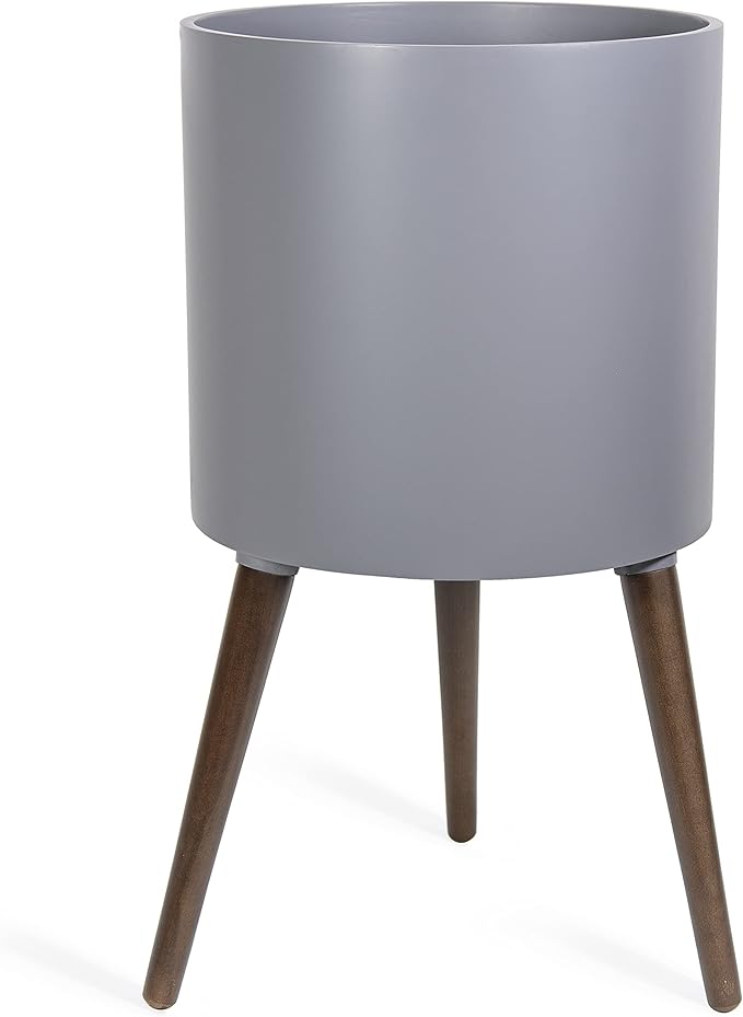 D'vine Dev 14 Inch Planter Pot with Stand, Mid-Century Tall Plant Pot with Legs for Indoor Plants, X-Large, Grey, 88-O-D-3
