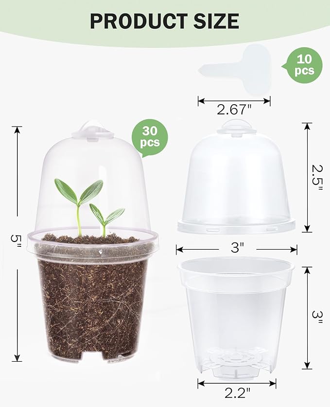 homenote Clear Nursery Pots for Plants,3 Inch Plant Pot for Planting with Humidity Domes Plastic Seedling with Drainage Holes Seed Starter Flower High Transparency (30 Pack)
