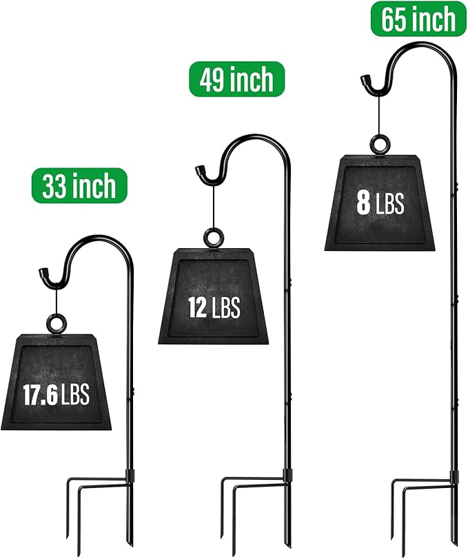 GOFORWILD Shepherd’s Hooks 2 Pack Black, 65 inches Tall, Adjustable Garden Hook for Outdoor, Hanging Plant, Solar Lights, Lanterns, Bird Feeders, Garden Stake and Wedding Decor, 7015