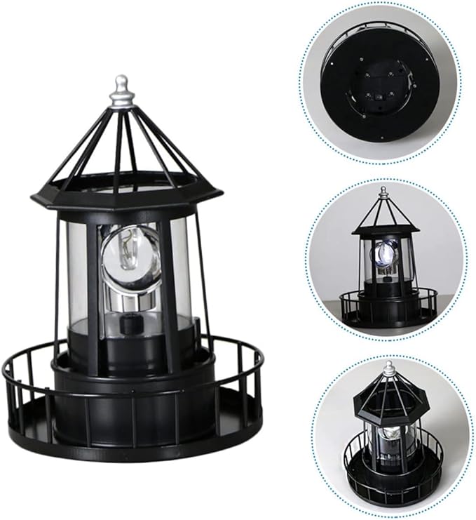 DOITOOL LED Solar Powered Rotating Lighthouse Outdoor Courtyard Solar Hanging Lamp Lawn Lantern for Patio Fence Garden Yard Decorations
