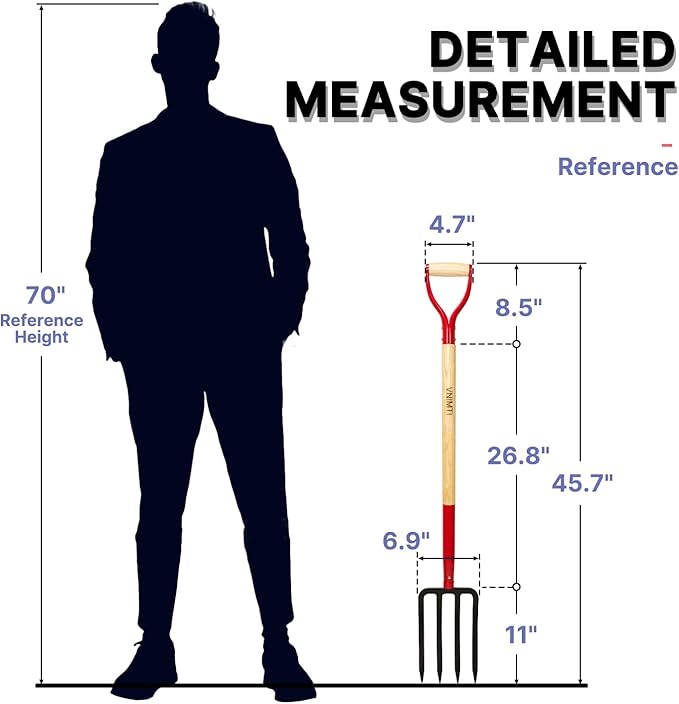 Garden Fork,4-Tine Spading Fork,Compost Fork,Steel Digging Fork,45Inch,Steel Y-Grip,Wooden Handel