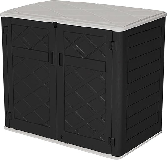 HOMSPARK Storage Shed Weather Resistance, Multi-Purpose Outdoor Storage Cabinet for Backyards and Patios, Horizontal Storage Shed for Lawnmower, Patio Accessories (Black & White, X Large - 48 cu.ft)