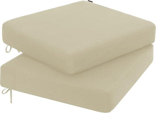 Favoyard Outdoor Chair Cushion 22 x 22 x 3 Inch Rainproof & 3-Year Fade Resistant Patio Furniture Cushions with Removable Cover and Adjustable Ties for Garden Sofa Couch Pads Set of 2, Beige