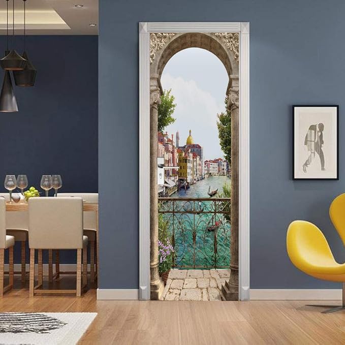 3D Door Stickers Murals - Peel & Stick Landscape - Wallpaper Decals - Removable PVC Waterproof Door Poster - Bedroom & Living Room Decoration - 34.6" x 78.7"