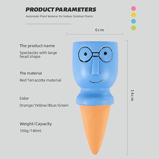 8 Pack Terracotta Watering Spikes, Vacation Self-Watering Planters Devices - Continuous Moisture with Slow Release Watering System - Perfect for Indoor Outdoor Plants (Big head-2pc)