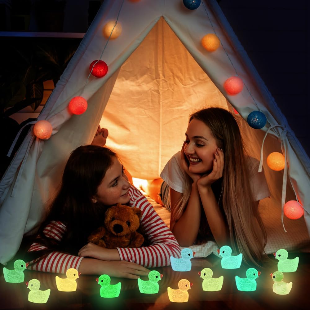 200pcs Luminous Mini Resin Duck 10 Colors Little Small Ducks Glow in The Dark Duck Figures for Dollhouse Aquarium Decor Micro Fairy Garden Landscape Hide and Seek Prank Toys