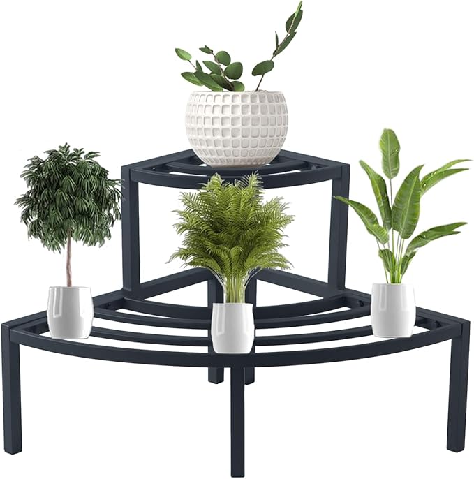 Aluminum 2-Tier Plant Stand Lightweight, Sturdy, and Rust-Free Corner Shelf Ladder Rack Perfect for Indoor and Outdoor Greenery Display