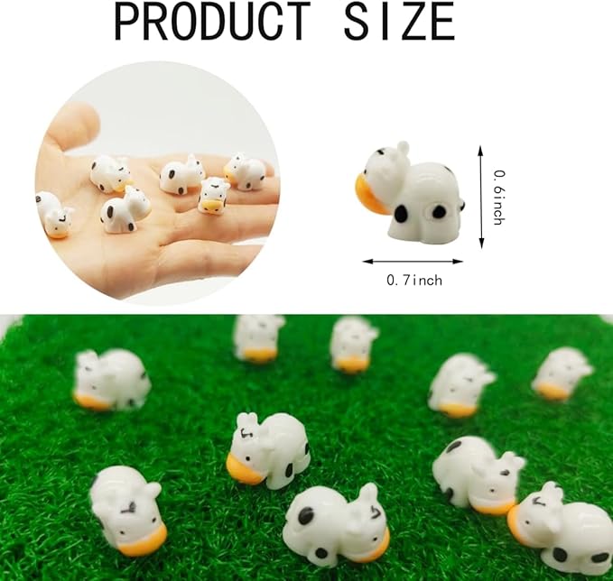 DoubleWood Mini Cow Figurines Set, 120 Pieces, Resin Mini Animals Decorations for Fairy Gardens and Miniature Landscapes (120, White)