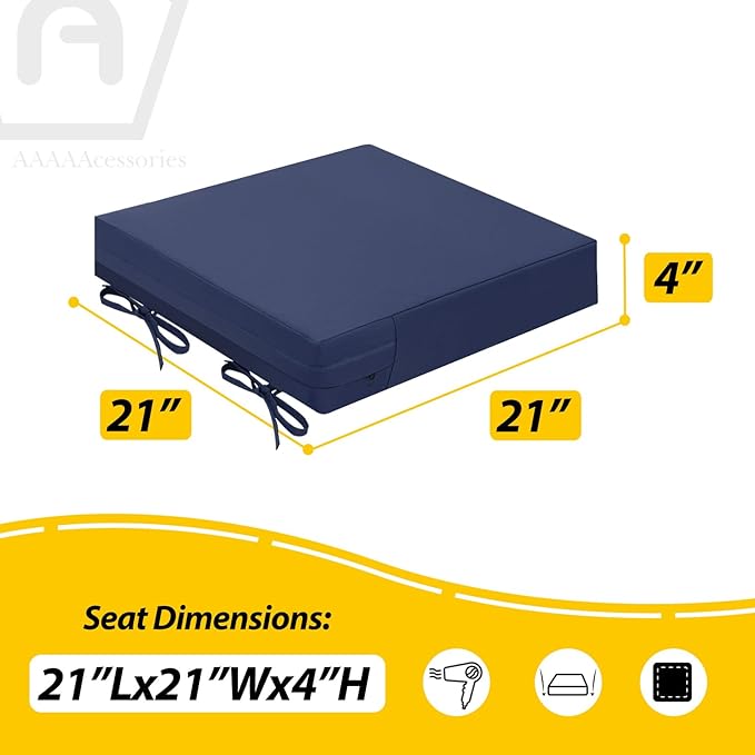 AAAAAcessories Outdoor Seat Cushions for Chairs, Waterproof, Fade-Resistant Patio Furniture Replacement Cushions, 21" x 21" x 4", Set of 2, Navy Blue