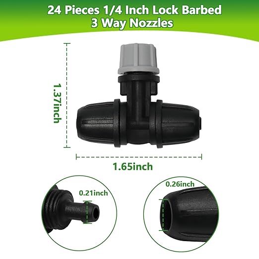 24 Pcs Upgraded Micro Spray Irrigation Drippers for 1/4" Drip Tubing, Adjustable Three-Way Atomizing Nozzle Irrigation Emitters Tee Misting Drippers for Drip Sprinkler Systems