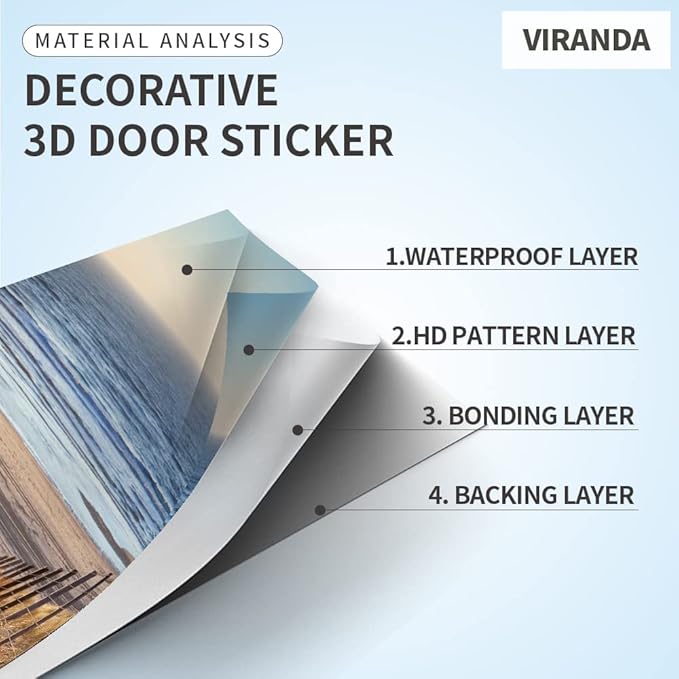 3D Door Stickers Murals - Peel & Stick Landscape - Wallpaper Decals - Removable PVC Waterproof Door Poster - Bedroom & Living Room Decoration - 33.9" x 78.7"