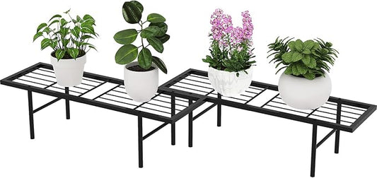 2 Pack Black Metal Plant Stands, Versatile for Indoors & Outdoors, Ideal Multi-Plant Display Rack for Windowsills, Patios, & Balconies