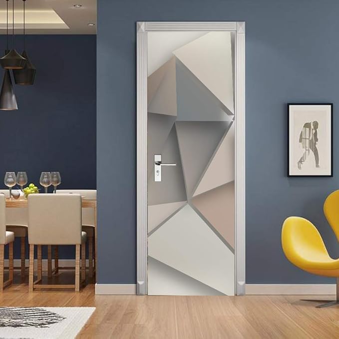 3D Door Stickers Murals - Peel and Stick - 3D Effect - Waterproof - White - Modern - Geometric - Wall & Door - Adult - 35.4 x 78.7 inch