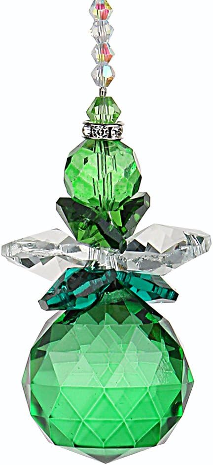 H&D Hanging Crystal Angel Suncatcher Rainbow Maker Guardian Angel Ornament for Home Window Decor (Green)