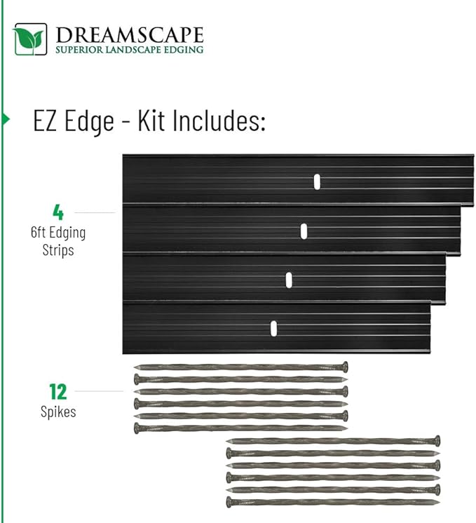 Dreamscape E-Z Edge Aluminum Landscape Edging - 4 Strips, 6ft Each (24ft Total), Brown Painted - Professional Quality Landscaping Border, Metal Divider for Lawn, Garden, Flowerbed