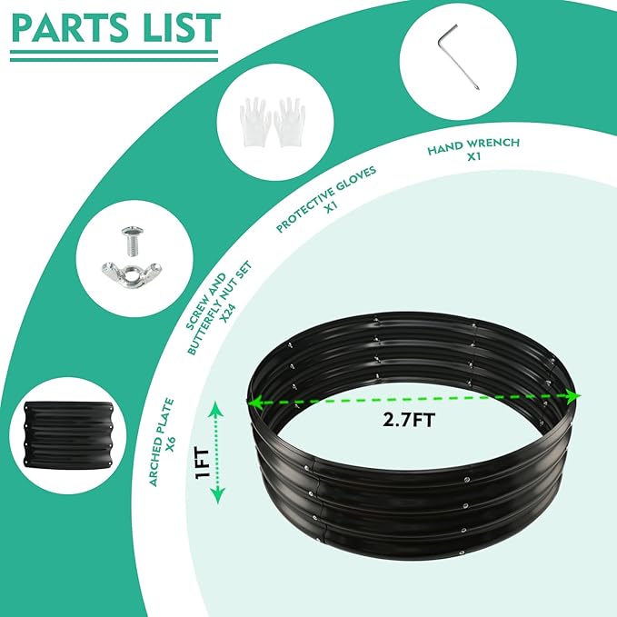 32 Inch Diameter Black Galvanized Garden Raised Bed/Plant Box/Fire Ring - 0.8mm Thick,12 Inch Tall, Perfect for Planting a Variety of Flowers,Herbs,Vegetables (2.7 FT Diameter, Round)