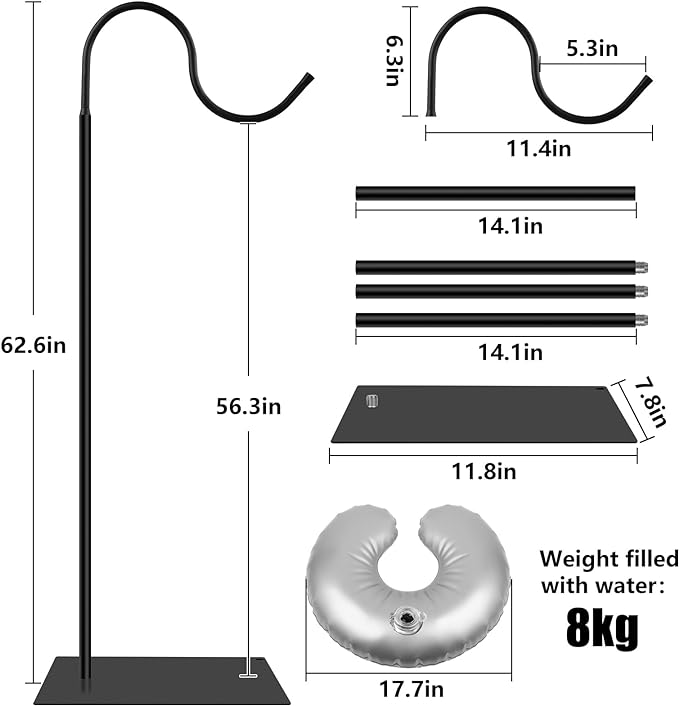 Hummingbird Feeder Stand, Adjustable 20-63 Inch Shepherds Hook for Outdoor Indoor, Bird Feeder Pole with Base & Water Weight Bag for Wind Chimes, Hanging Plants(Hummingbird Feeders Not Include)