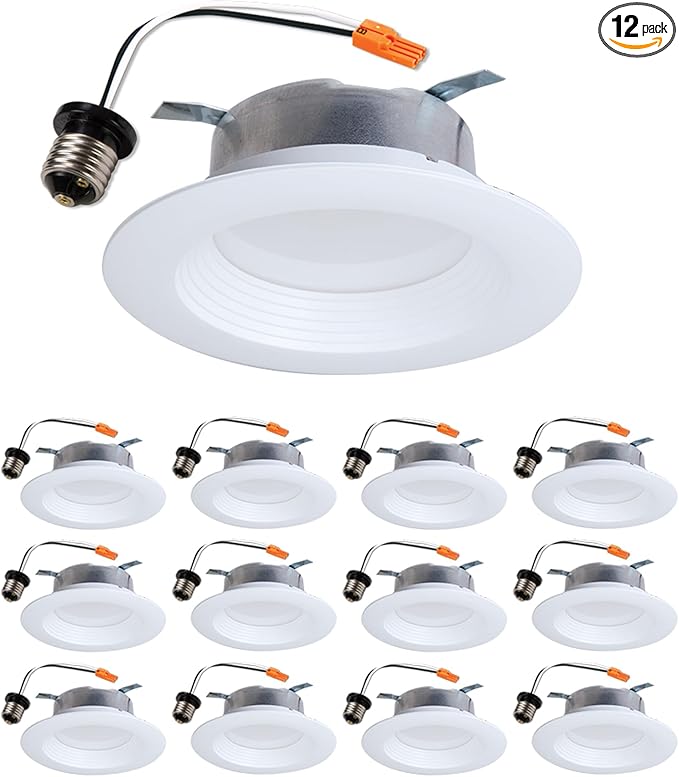 HALO LTE 4 Inch Indoor/Outdoor Recessed LED Trim Can Light, 3000K - Contractor Value Pack (12-Pack) - LTE46930-12PK