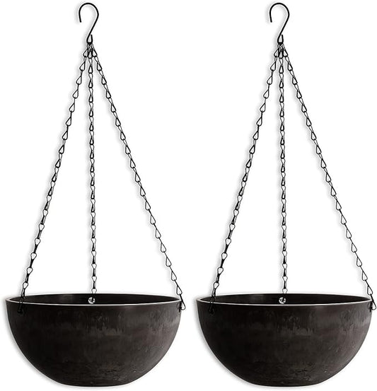 DEAYOU 2 Pack Resin Hanging Planters for Indoor Plants, 10" Hanging Flower Pots with Drainage Holes, Hanging Baskets with Chain and Hook for Garden, Outdoor, Balcony Decor (Marble Pattern)