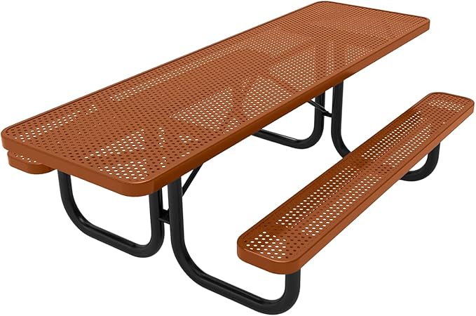 Heavy-Duty Portable ADA-Compliant Outdoor Picnic Table, Punched Steel Patio Dining Furniture Made in America (8ft Rectangular, Both-Side Handicap, Textured Copper)