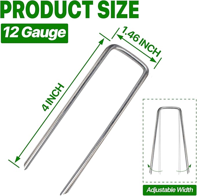 4 Inch 50 Pack Landscape Staples Galvanized Garden Stakes Anti-Rust Landscape Pins for Weed Barrier Fabric, Artificial Turf and Landscape Fabric
